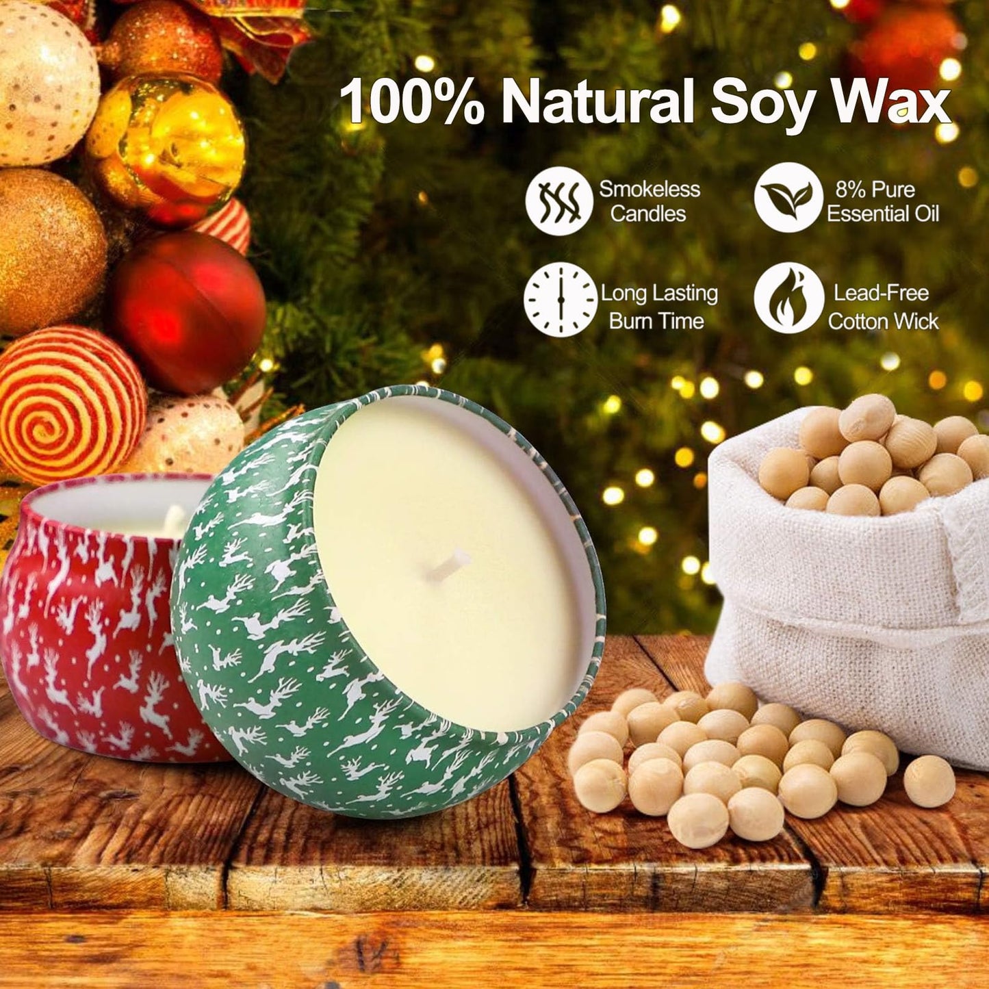 Christmas Candles Gifts for Women, 4 Pack Scented Candles Set,120 Hour Long Lasting Natural Soy Wax Aromatherapy Candle for Meditation, Yoga, Relaxation, SPA, Ideal Gifts for Women