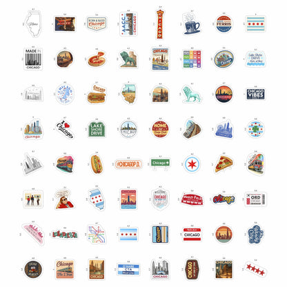 100Pcs Chicago Stickers and Decals for Luggage, Water Bottle - Chicago Gifts, Party Supplies - Travel USA Cities Stickers - Gift for Women & Men