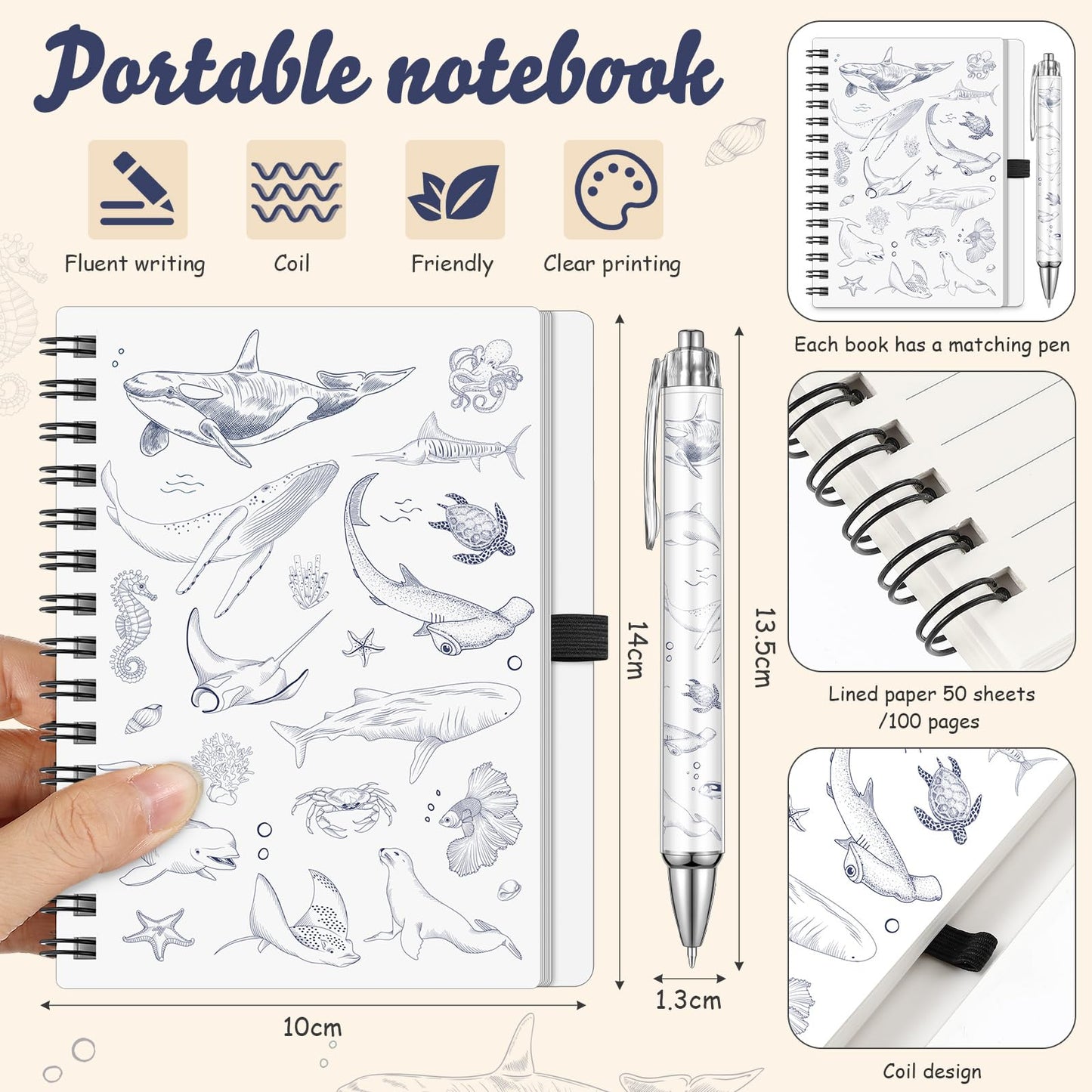5 Pcs Sea Animal Themed Gifts Set for Women Include Canvas Beach Tote Bag Makeup Bag Keychain Notebook Pen for Ocean Lovers Party Favors Birthday Gift for Christmas