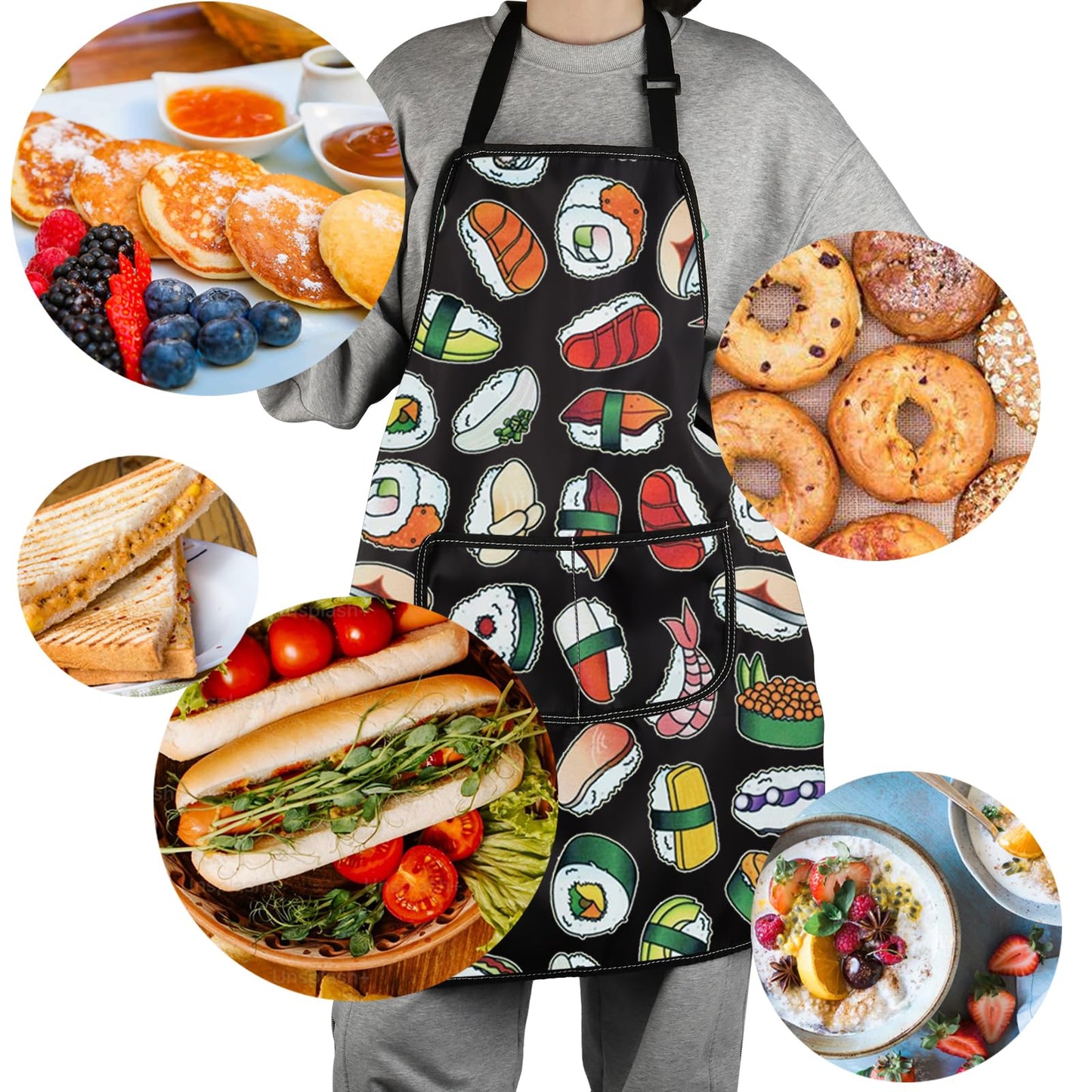 G2TUP Sushi Dishes Apron With Pockets Japanese Food Lover Kitchen Gift Sushi Lover Gift