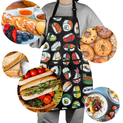 G2TUP Sushi Dishes Apron With Pockets Japanese Food Lover Kitchen Gift Sushi Lover Gift