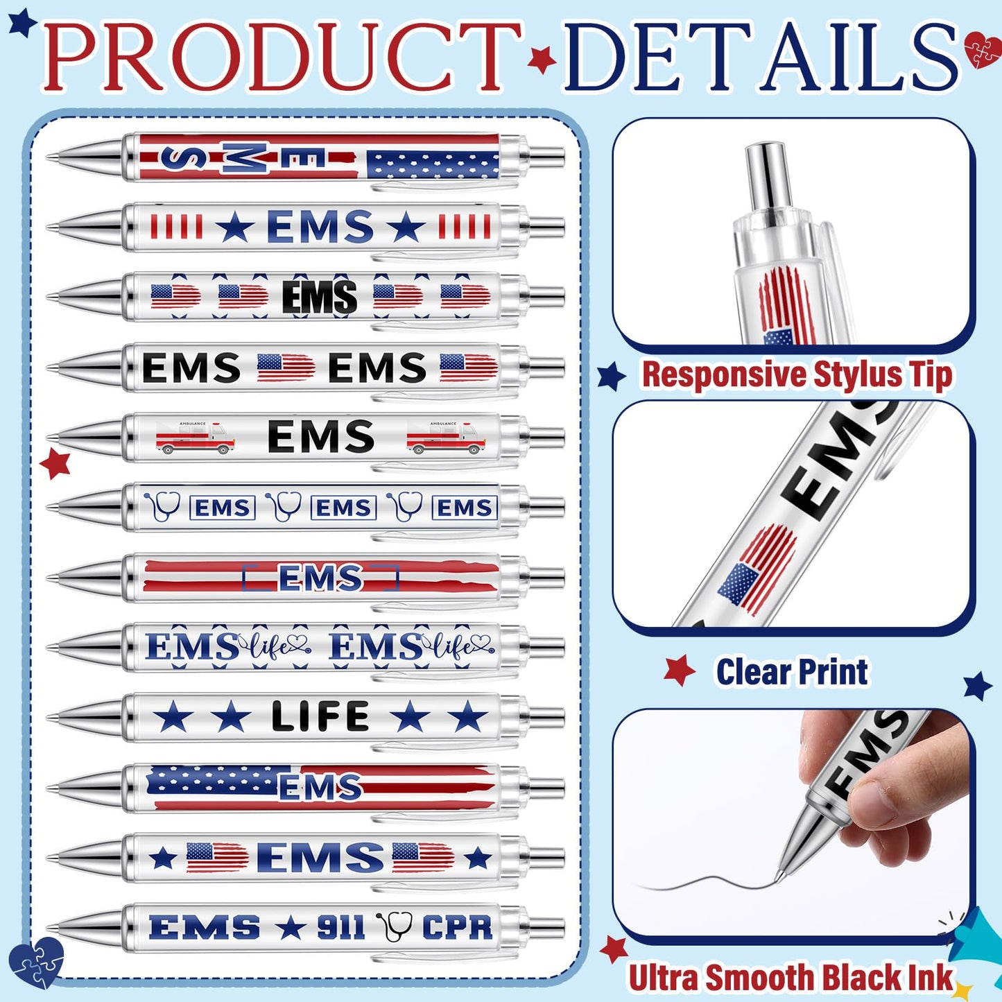 Motipuns 12 Pcs Emergency Medical Services Week Appreciation Gift EMS Gifts Pen for Women Paramedics Ballpoint Pens EMT First Responders Party Favor for Doctor EMS Nurse Graduation Office Accessories