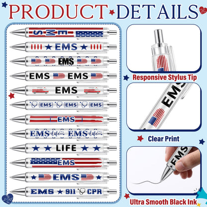 Motipuns 12 Pcs Emergency Medical Services Week Appreciation Gift EMS Gifts Pen for Women Paramedics Ballpoint Pens EMT First Responders Party Favor for Doctor EMS Nurse Graduation Office Accessories