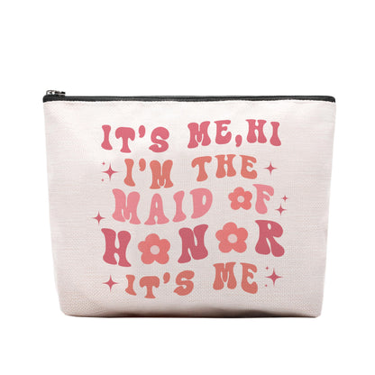 Maid of Honor Gift from Bride, Bridesmaids Proposal Gifts, Bachelorette Party Gift for Maid of Honor, Wedding Gifts for Sister Besties Friends Women Bridesmaid Makeup Cosmetic Bag Travel Pouch