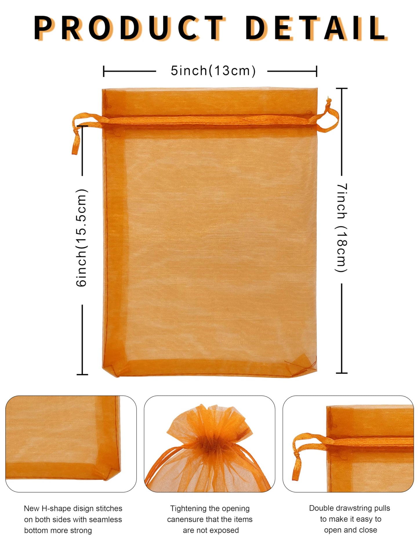 Jexila 100PCS Orange Organza Bags 5X7 inches Easter Drawstring Goodie Candy Treat Bags for Kids Halloween Birthday Party Favor Orange Mesh Gift Bags