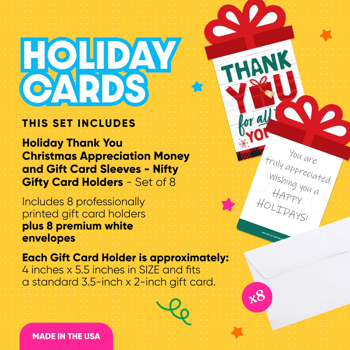 Big Dot of Happiness Holiday Thank You - Christmas Appreciation Money and Gift Card Sleeves - Nifty Gifty Card Holders - Set of 8
