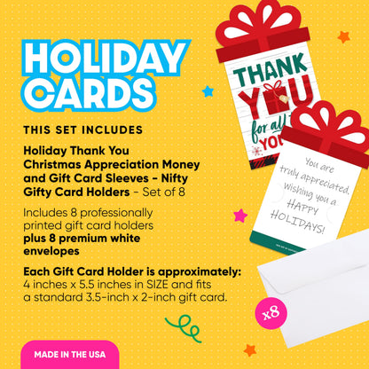 Big Dot of Happiness Holiday Thank You - Christmas Appreciation Money and Gift Card Sleeves - Nifty Gifty Card Holders - Set of 8