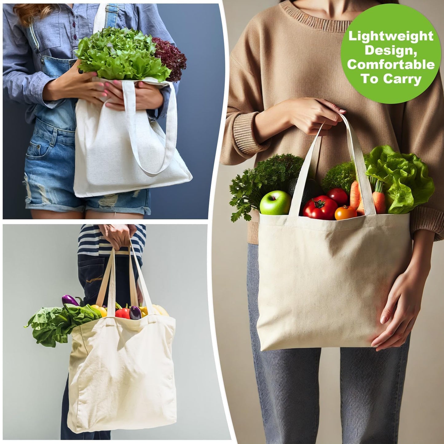 RAINFLOW Canvas Tote Bag - 4 PCS Cotton Canvas Reusable Grocery Shopping Blank Tote Bag with Handles for Crafts DIY, Gift, Advertising Promotion Activity