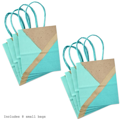 Hallmark 6" Small Paper Gift Bags (Pack of 8 - Kraft, Turquoise & Mint) for Christmas, Birthdays, Weddings, Mother's Day, Baby Showers, Bridal Showers, Care Packages, Any Occasion