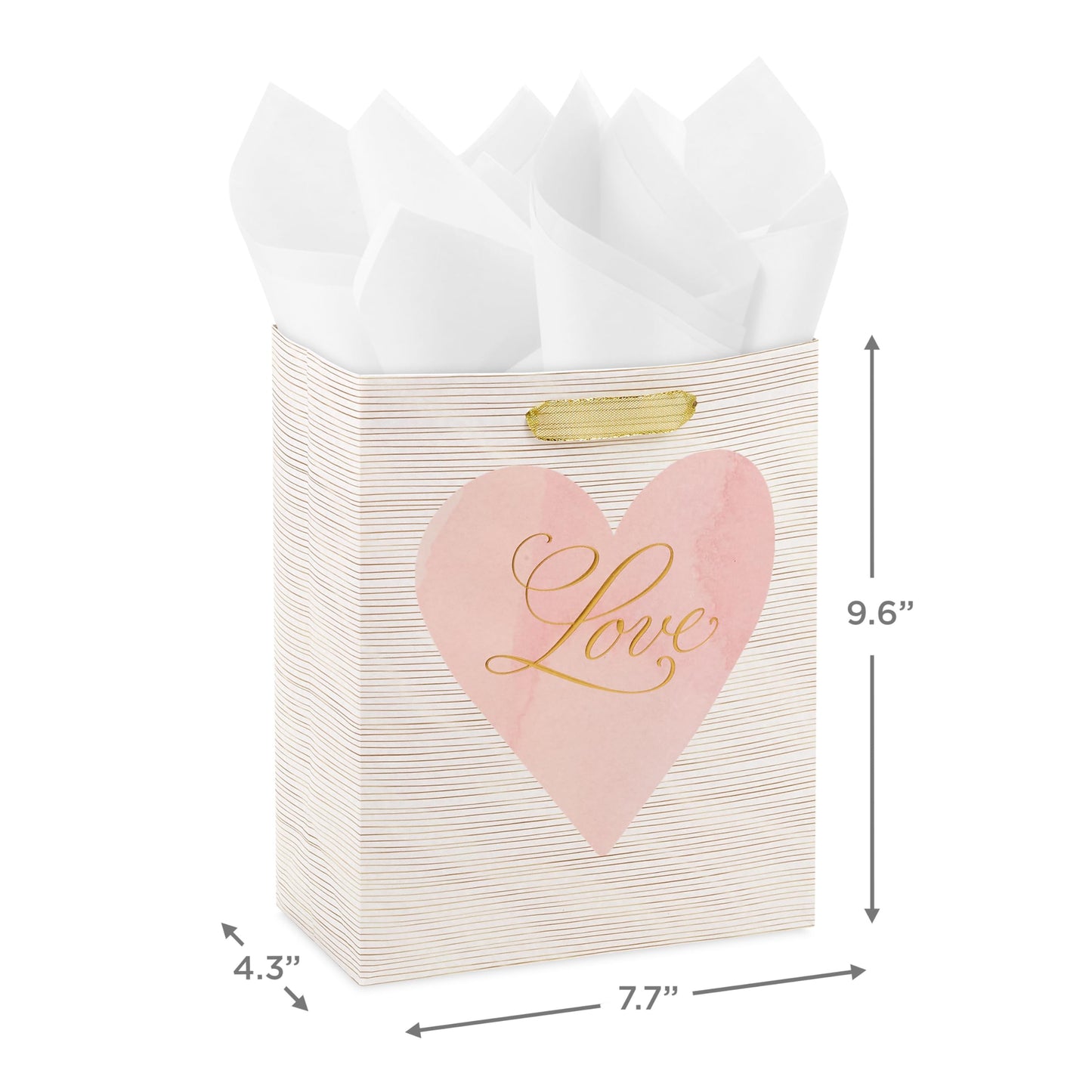 Hallmark 9" Medium Gift Bag with Tissue Paper (Love Pink and Gold Heart) for Valentine's Day, Weddings, Engagements, Bridal Showers