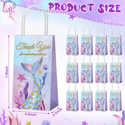 Fumete 20 Pcs Mermaid Gift Bags Mermaid Party Favor Bags Thank You Goodie Candy Treat Containers with Handles for Birthday Baby Shower Party Decoration Supplies(Mermaid Tail)