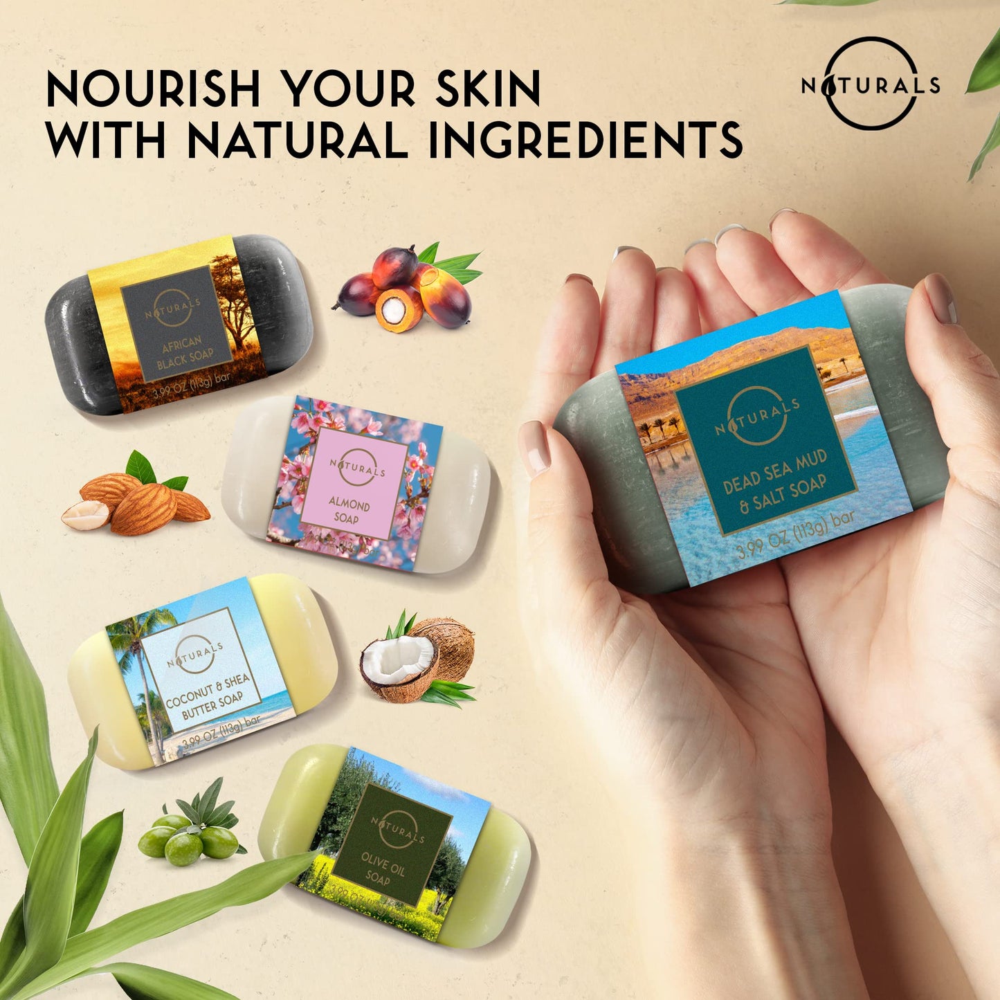 O NATURALS 100% Natural Bar Soap - Gift Set - Organic Ingredients & Essential Oils - Spa Gifts for Women & Men, Body Wash & Face Soap - 10PC Variety Soaps Collection - Mothers Day Gifts