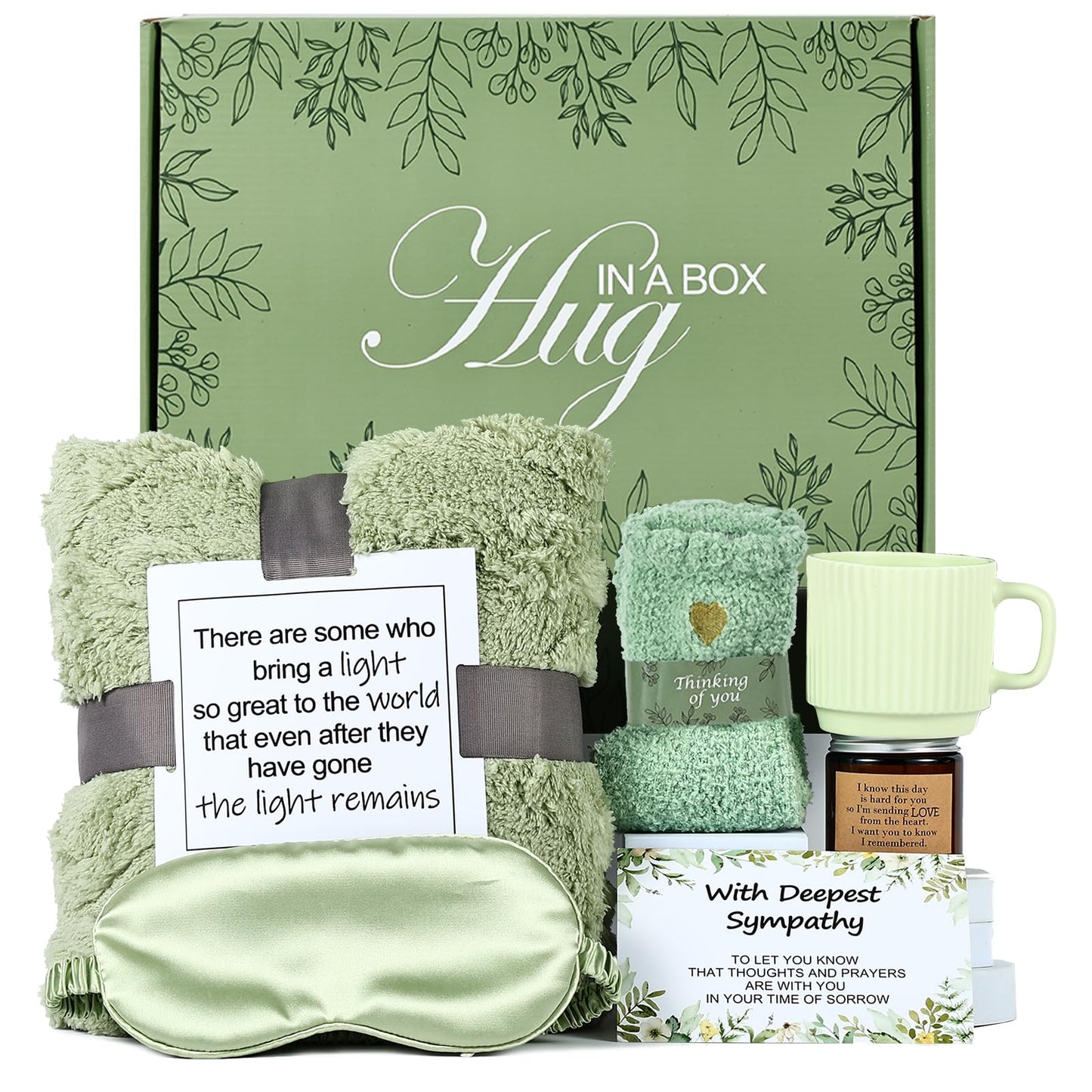 Sympathy Gift Baskets for Loss of Loved One Mother Father Husband, Express Deepest Condolences, Women Miscarriage Care Package, Bereavement Grief Memorial Gifts, Hug in a Box Gifts for Women (Green)