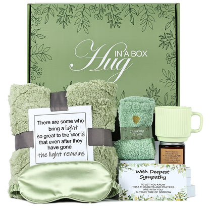 Sympathy Gift Baskets for Loss of Loved One Mother Father Husband, Express Deepest Condolences, Women Miscarriage Care Package, Bereavement Grief Memorial Gifts, Hug in a Box Gifts for Women (Green)