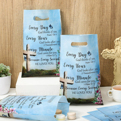 Yinder 50 Pcs Church Gift Bulk Plastic Religious Christian Welcome Treat Bags Goody Bags with Handles Bible Verse Gifts for Women Church Party Supplies Party Favor Decoration
