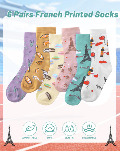 Liitrsh 6 Pairs Funny French Socks for Women Girls Novelty French Language Bonjour Socks Paris Travel Gift for Graduation Traveler France Lover
