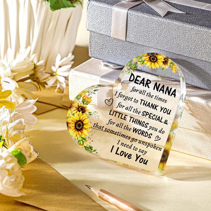 Best Nana Gifts from Grandkids, to My Nana Acrylic Heart Sign Paperweight Presents, Birthday Christmas Mothers Day Valentines Day Gifts for Nana Grandma Grandmother