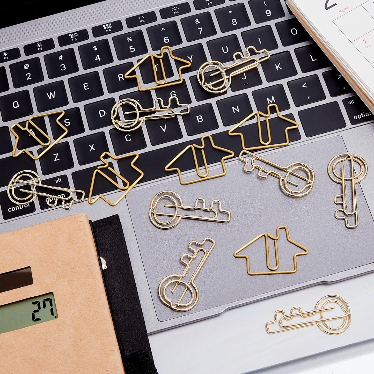 Gueevin 102 Pack Real Estate Agent Supplies, 50 House Shaped Paper Clips and 50 Key Shaped Wire Clips with 2 Clear Storage Boxes, Cute Office Gifts for Real Estate, Home, Classroom(Gold)