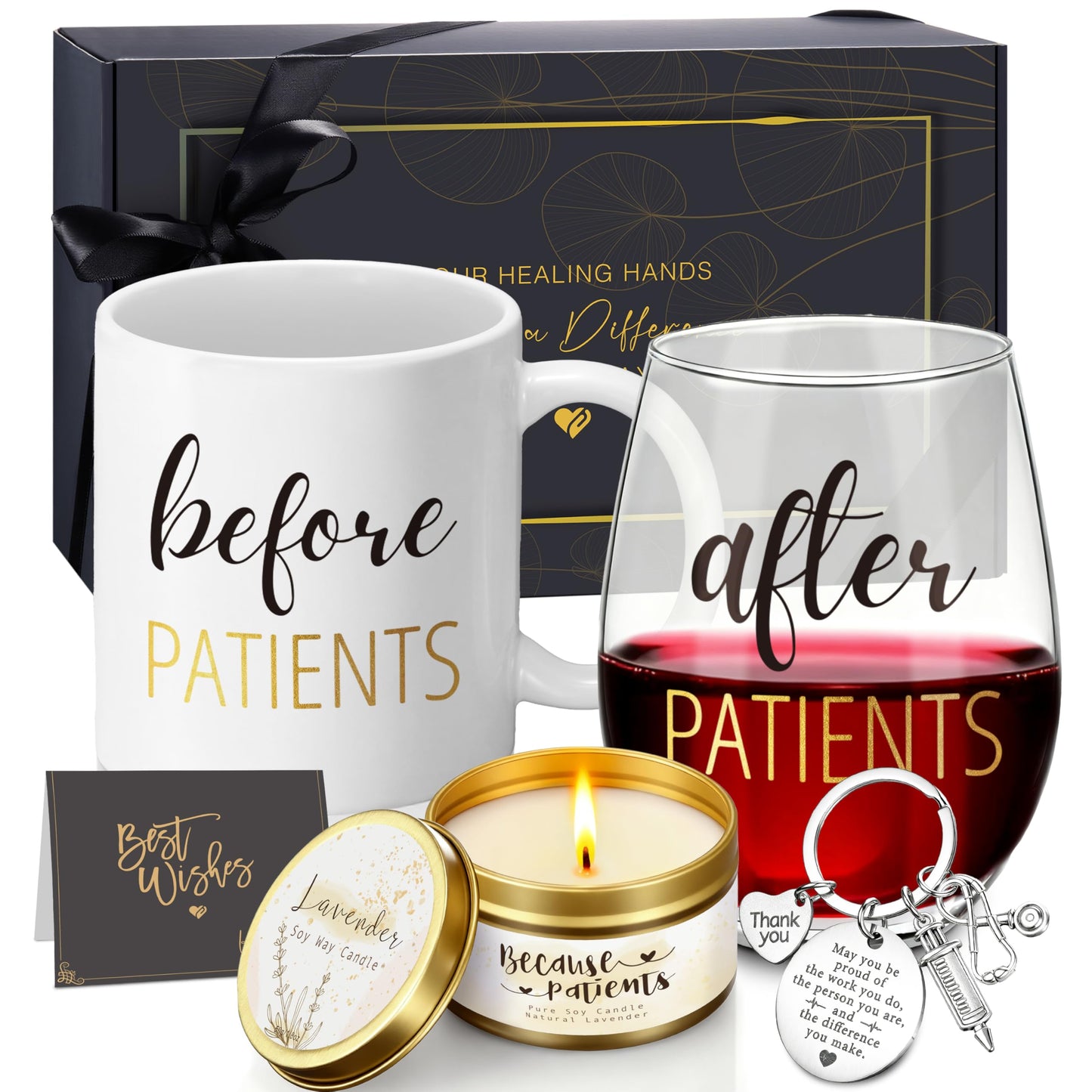 Before Patients After Patients Gift Set 11 oz Coffee Mug and 18 oz Stemless Wine Glass Set Gifts for Doctors, Nurses, Hygienists, Physician Dentist, Graduation Gifts