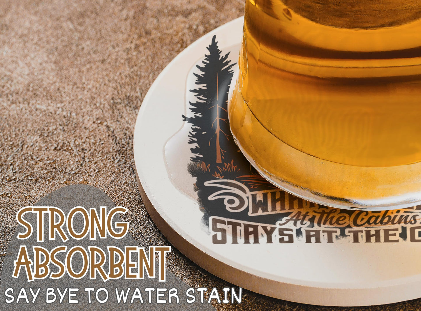 Onebttl Cabin Gifts - Cabin Theme Coaster Set of 6, Bar Coasters with Sayings