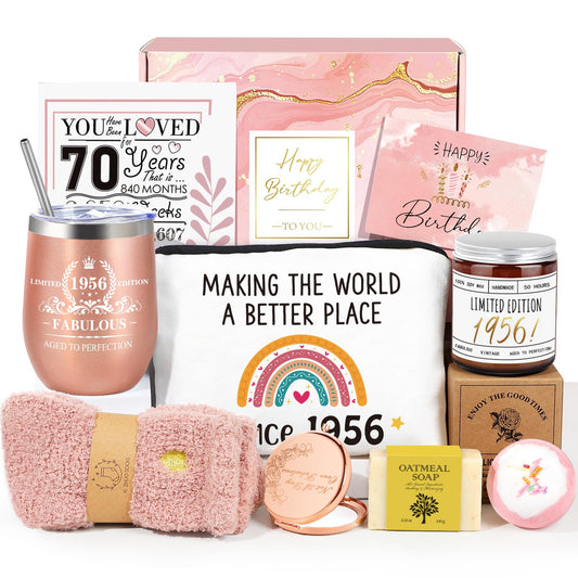 70th Birthday Gifts for Women, Vintage 1956 Happy 70th Birthday Gifts Basket for Women, Unique Gift Ideas for 70 Year Old Female Mom Wife Grandma Sister, Cool 9 in 1 Bday Gift Turning 70 Year Old