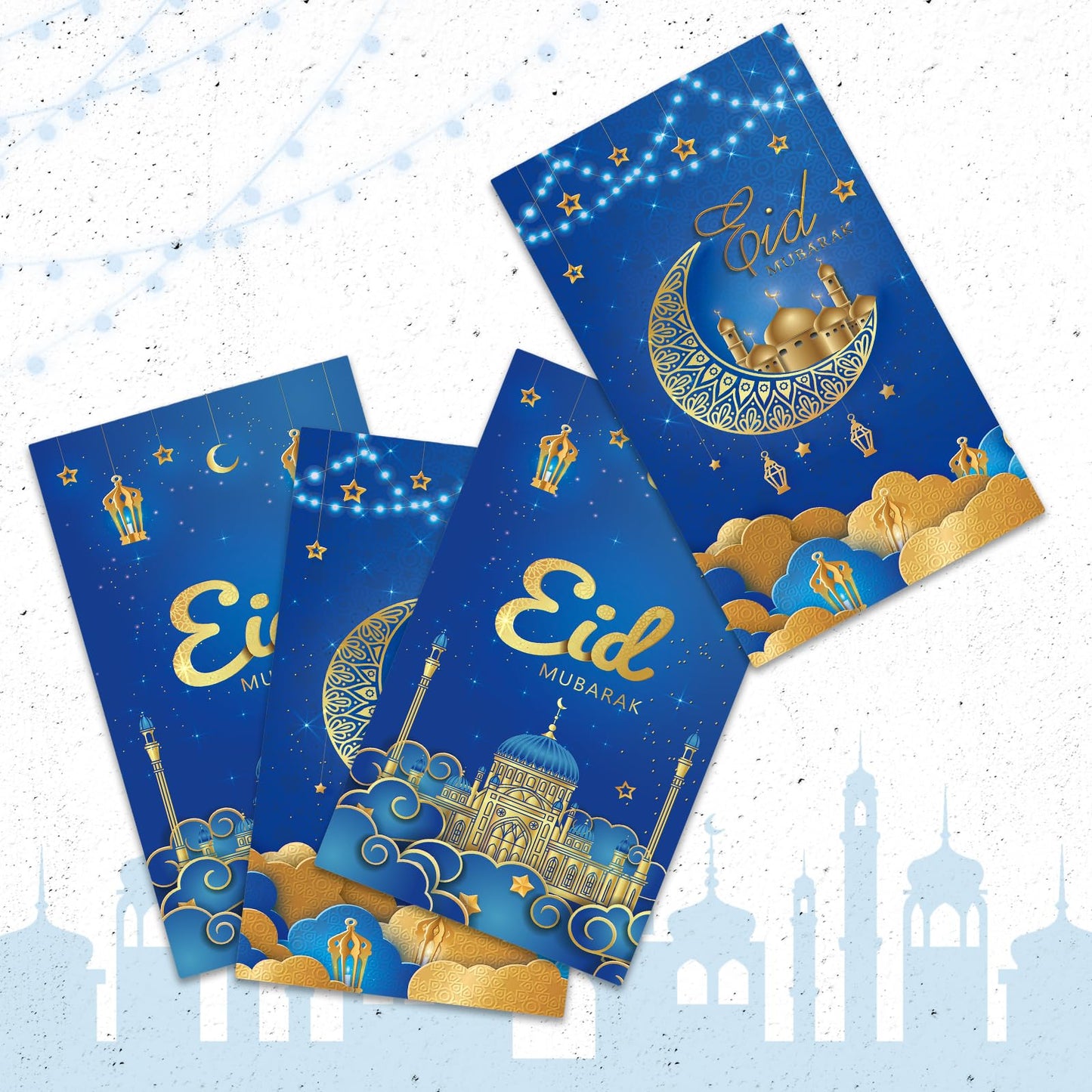 KALEFO Eid Mubarak Favor Gift Bags 24PCS Ramadan Muslim Supplies Goodie Treat BagTable Decorations for Party Birthday Blue