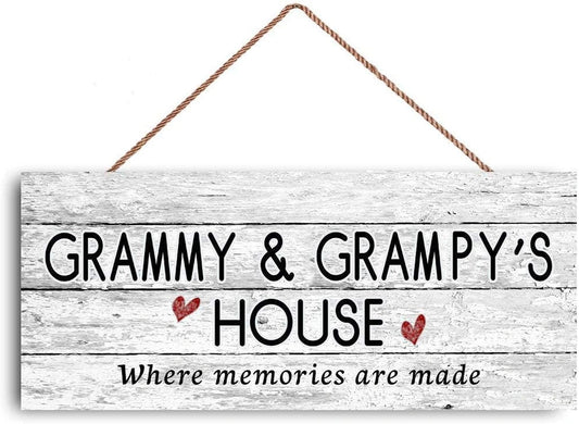12x6 inch New Sign GRAMMY AND GRAMPY's House Sign, Where Memories Are Made, Distressed Style, Gift for Grandparents, Indoor Outdoor