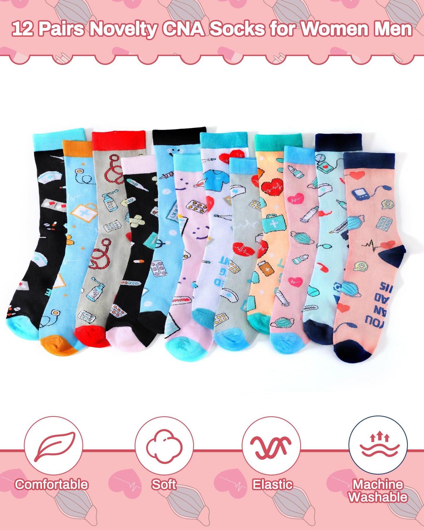 Didaey 12 Pairs CNA Week Nurse Sock for Women Nurse Week Gifts Cotton Crew Socks for Nursing Student Doctor CNA Accessories for Work Appreciation Gifts