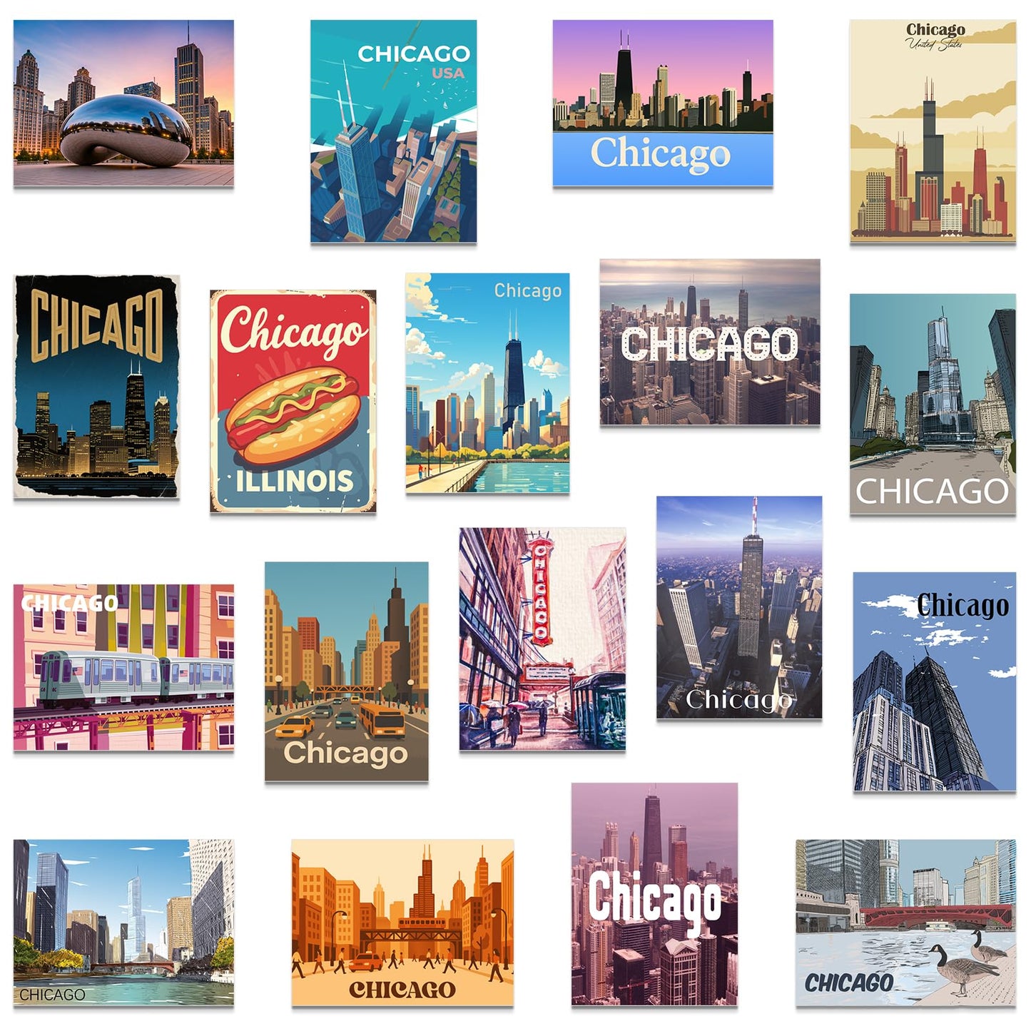 Xuhal 18 Pcs Chicago Magnets for Refrigerator Fridge Magnet Magnetic USA Souvenirs Gifts Bulk Refrigerator Sticker Home Decoration Accessories