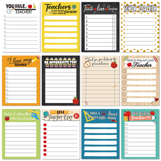 Pajean 12 Pcs End of Year Teacher Gifts Teacher Appreciation Notepad Gift Sets Lined Notepads to Do List Memo Notepads for Graduation Present Colored Cute Sticky Paper Notes Supplies(Cute Style)