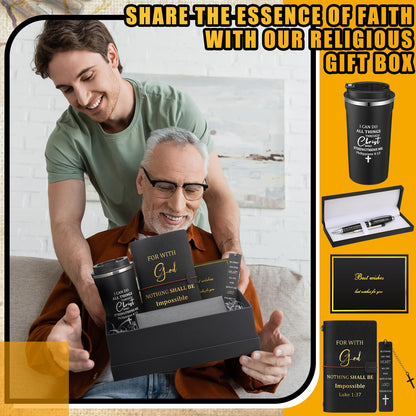 6 Pcs Father's Day Christian Gift Set for Men Inspirational Religious Faith Gift with 17oz Tumbler Notebook Bookmark Pen and Greeting Card for Father Dad Husband Grandpa Friends(Black)