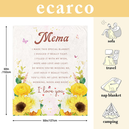 Mothers Day Mema Gifts - Gifts for Mema Mother's Day - Mema Gifts from Grandchildren - Birthday Gift for Mema Sunflower Flannel Throw Blanket 60" x 50"