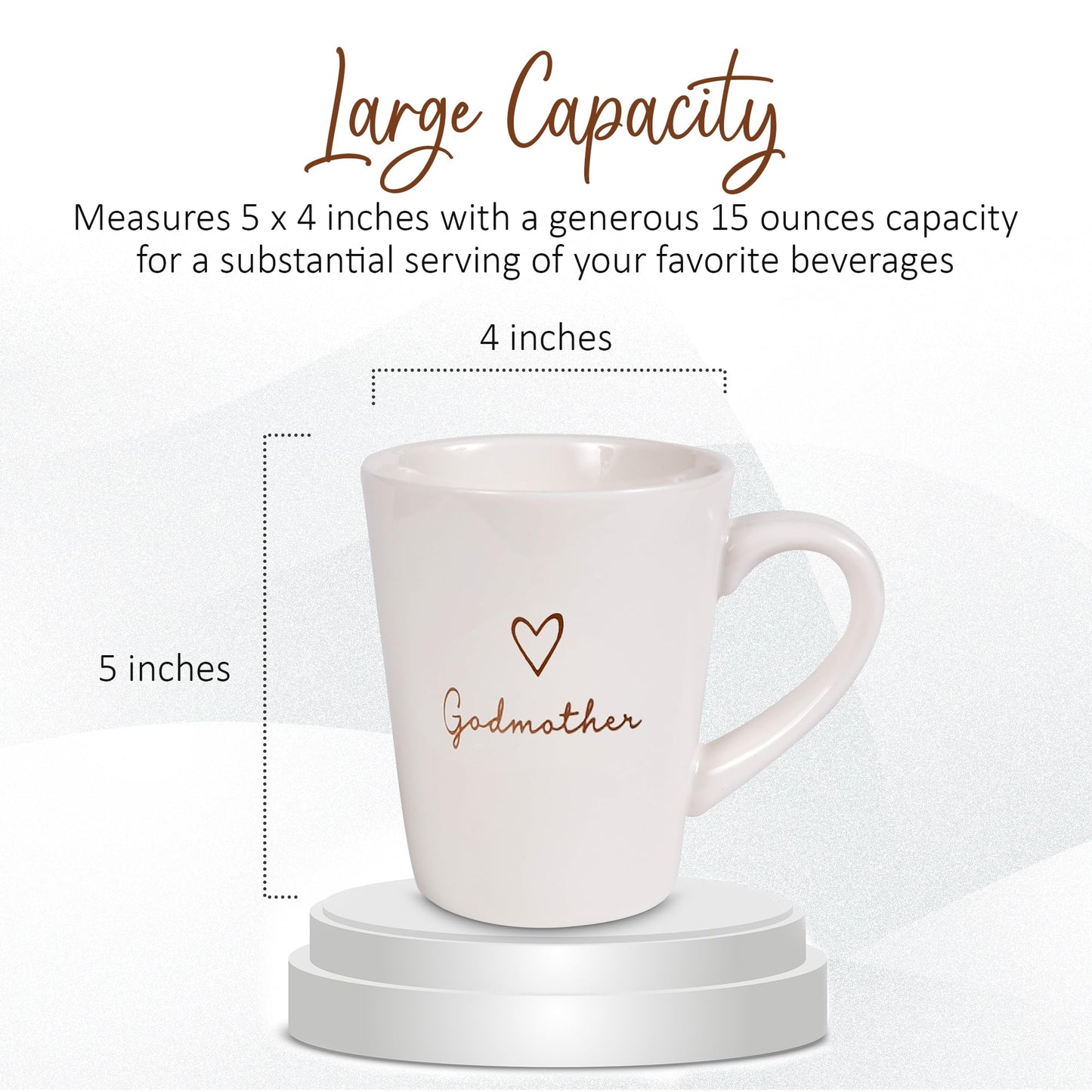 Pavilion Godmother Coffee Mug - Stoneware Coffee Cups for Aunts - Ideal for Daily Use with "Godmother" Text Design - Microwave & Dishwasher Compatible - Cream, 15 oz