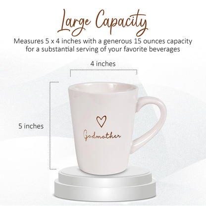 Pavilion Godmother Coffee Mug - Stoneware Coffee Cups for Aunts - Ideal for Daily Use with "Godmother" Text Design - Microwave & Dishwasher Compatible - Cream, 15 oz
