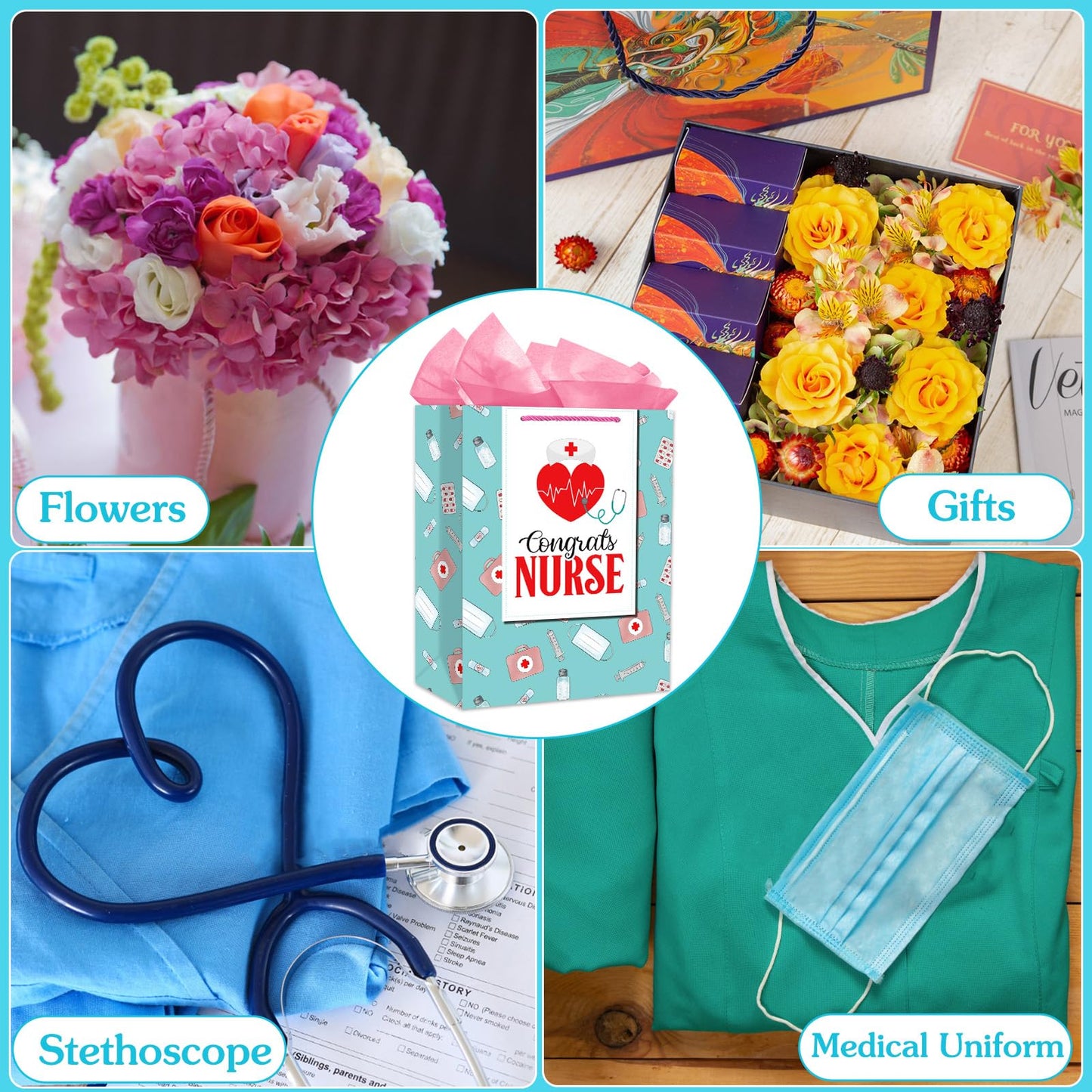 PETCEE Nurse Graduation Gifts Bag - Congrats Nurse Gift Bag with Tissue Paper for Her 11.5" Large Nursing School Graduation Gifts for Grads Medical School Graduates Social Worker Party Supplies