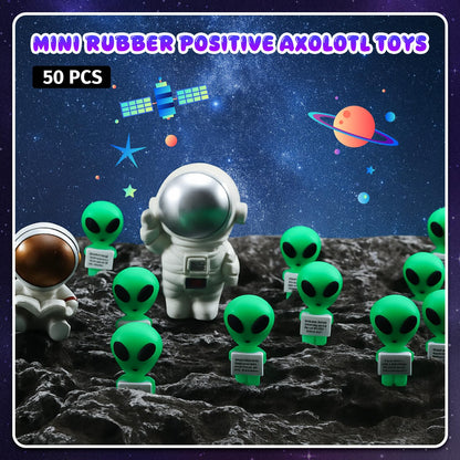 Gejoy 50 Pcs Mini Alien Figures Grow in the Dark Positive Gift Motivational Message Decorations Inspirational Rubber Figurines to Hide and Seek for Alien Space Party Favors Desk Decor