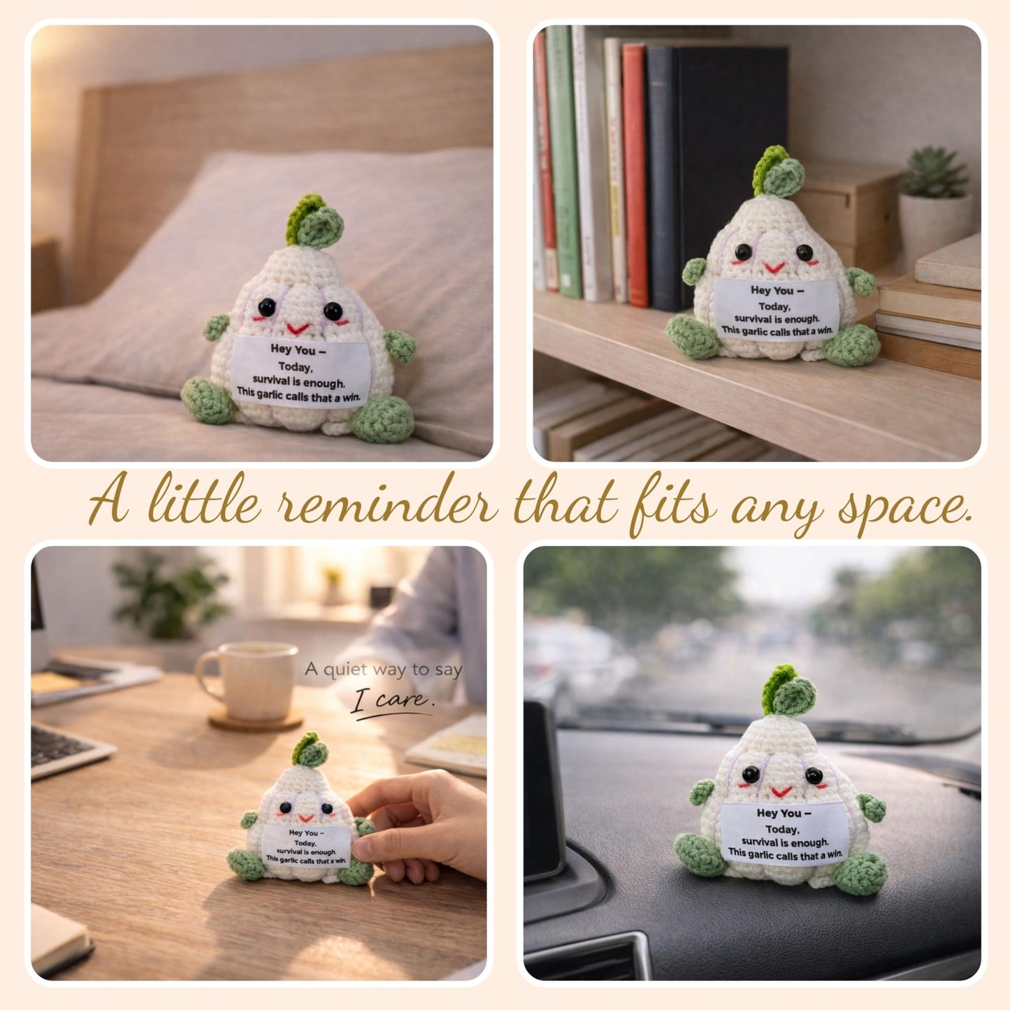 Handmade Crochet Decorative Gift with Meaningful Quote – Garlic Friends Design – Cute Design Collection for Men and Women, Romantic Gift for Valentine's Day, Birthday, and Christmas
