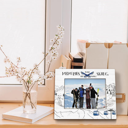 Ski Gifts Picture Frame 5x7, Gifts for Skiers Photo Frame, Ski Lover Gift for Skiers Women Men Friends, Memories are Made While Skiing Wooden Picture Photo Frames for Desk Home Room Decor