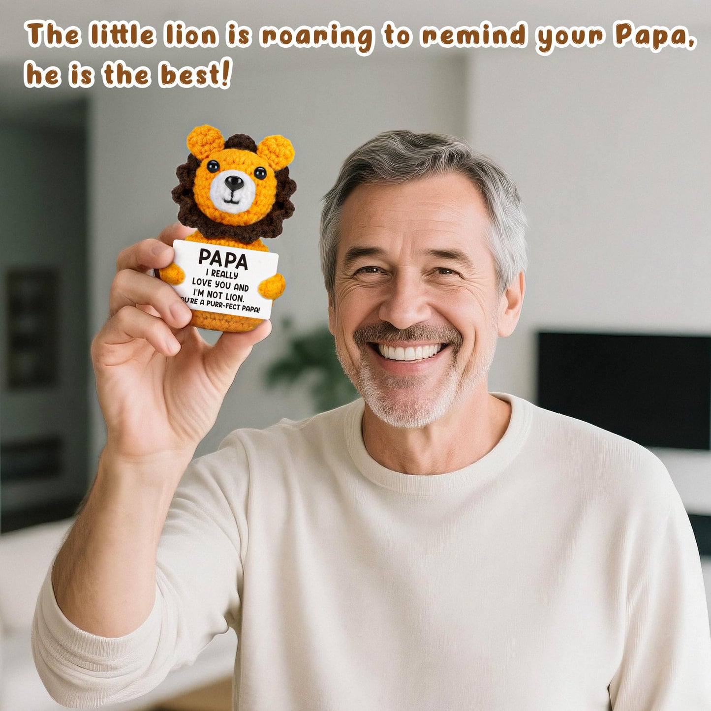 Grandpa Fathers Day Papa Gifts from Grandkids, Father's Day Grandpa Papa Birthday Gifts from Granddaughter Grandson, Best Grandfather Ever Gift, Grandparents Day Gift, Funny Handmade Crochet Lion