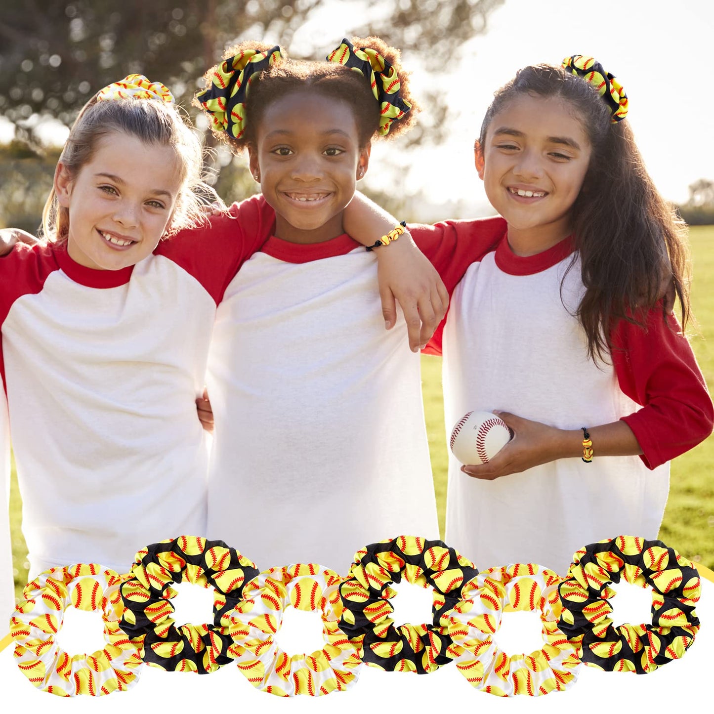Nuogo 60 Pcs Softball Gifts for Team Girls Softball Party Favors Include Cosmetic Bag, Keychains, Hair Scrunchies, Hair Ties, Bracelets for Sport Theme Birthday Party Supplies