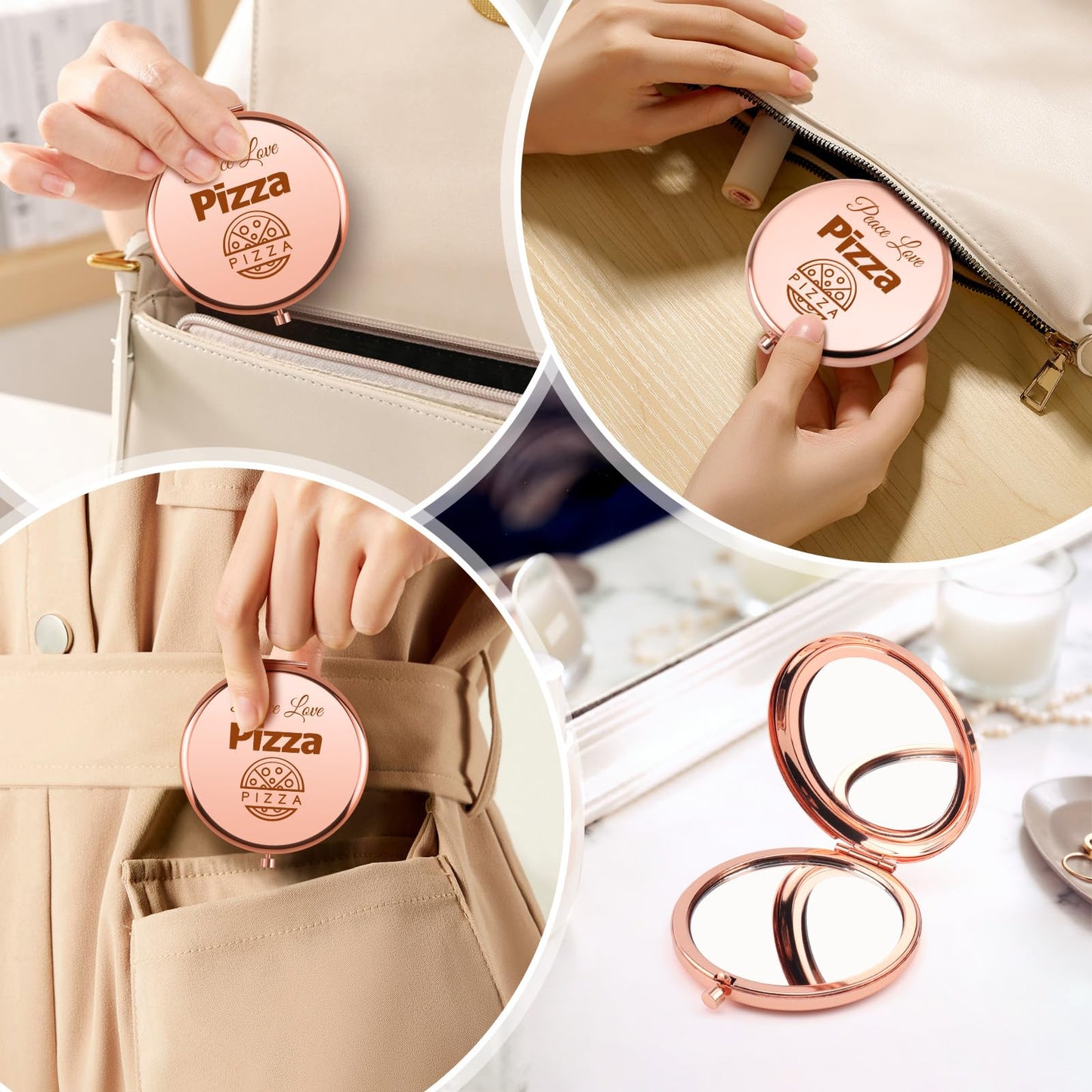 Pizza Gifts for Pizza Lover Compact Makeup Mirror Pizza Themed Gifts for Women Girls Sisters Friends Coworkers Birthday Presents for Foodie Chef Baker Food Lovers Present Folding Makeup Mirror