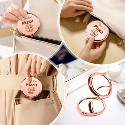 Pizza Gifts for Pizza Lover Compact Makeup Mirror Pizza Themed Gifts for Women Girls Sisters Friends Coworkers Birthday Presents for Foodie Chef Baker Food Lovers Present Folding Makeup Mirror