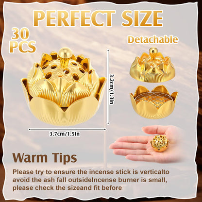 30 Pcs Return Gifts for Pooja Incense Holder Indian Return Gifts Lotus Flower Incense Burner Holder Sticks Cone Burner Ash Catcher with Lid for Pooja Indian Wedding Party Supplies(Golden)