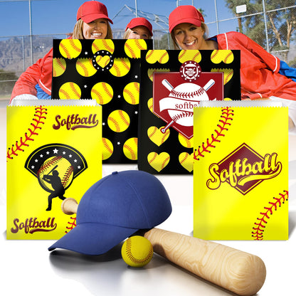 BQK 24 PCS Softball Gift Bags Softball Goodie Bags Softball Treat Bags for Softball Birthday Party Supplies Softball Snack Bags for Girls Team Boys Kids