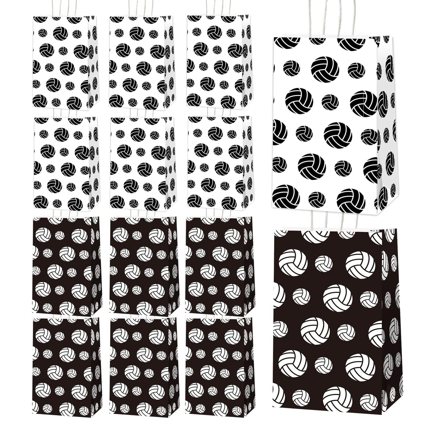 chiazllta 12 Pcs Volleyball Gift Bags for Team Black White Party Favor Paper Snack Goody Treat Bag with Handle Kids Boys Volleyball Kraft Candy Bags for Sport Theme Birthday Party Decorations Supplies