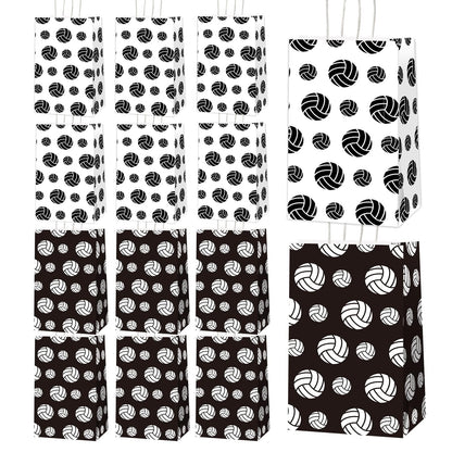 chiazllta 12 Pcs Volleyball Gift Bags for Team Black White Party Favor Paper Snack Goody Treat Bag with Handle Kids Boys Volleyball Kraft Candy Bags for Sport Theme Birthday Party Decorations Supplies