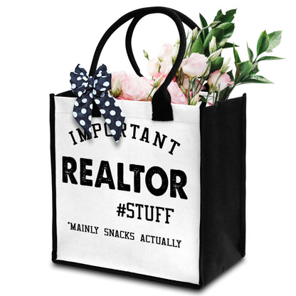 Realtor Tote Bag For Women, Canvas Tote For Working Traveling Shopping, Aesthetic Beach Bag With Ribbon, Thank You Gifts For Realtor -36