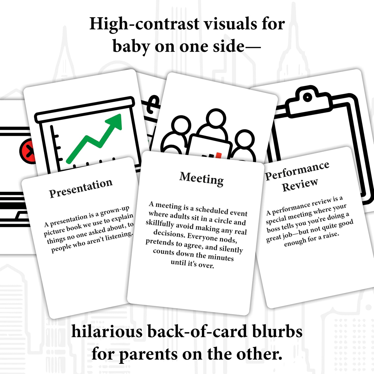 Funny Corporate Baby Gifts – Prepare Your Infant for A High-Powered Business Career - High Contrast Baby Cards for Newborns 0-6 Months – Black and White Visual Stimulation Cards for Tummy Time