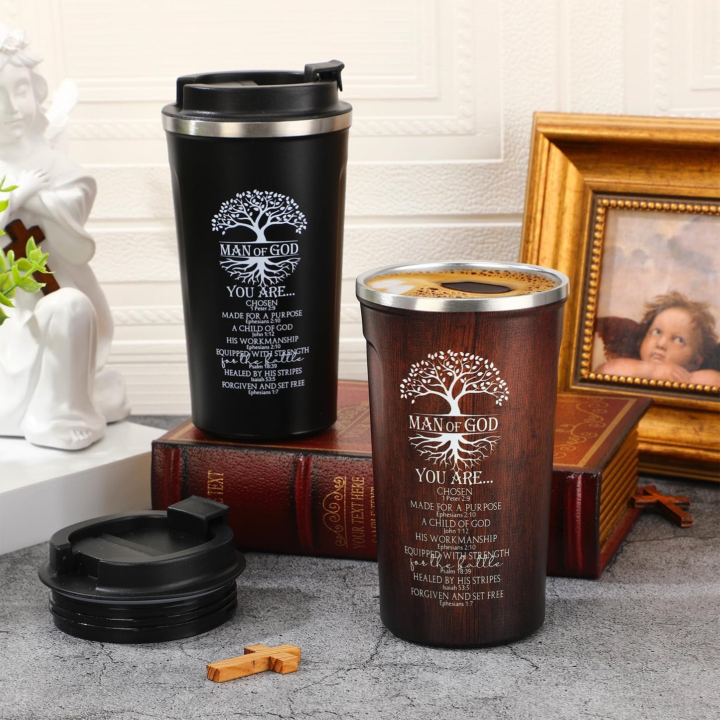 Ziliny 2 Pcs Christian Gifts for Men 17 oz Coffee Tumbler Inspirational Man of God Mugs Stainless Steel Tumbler with Lid Father's Day Religious Spiritual Gift Set