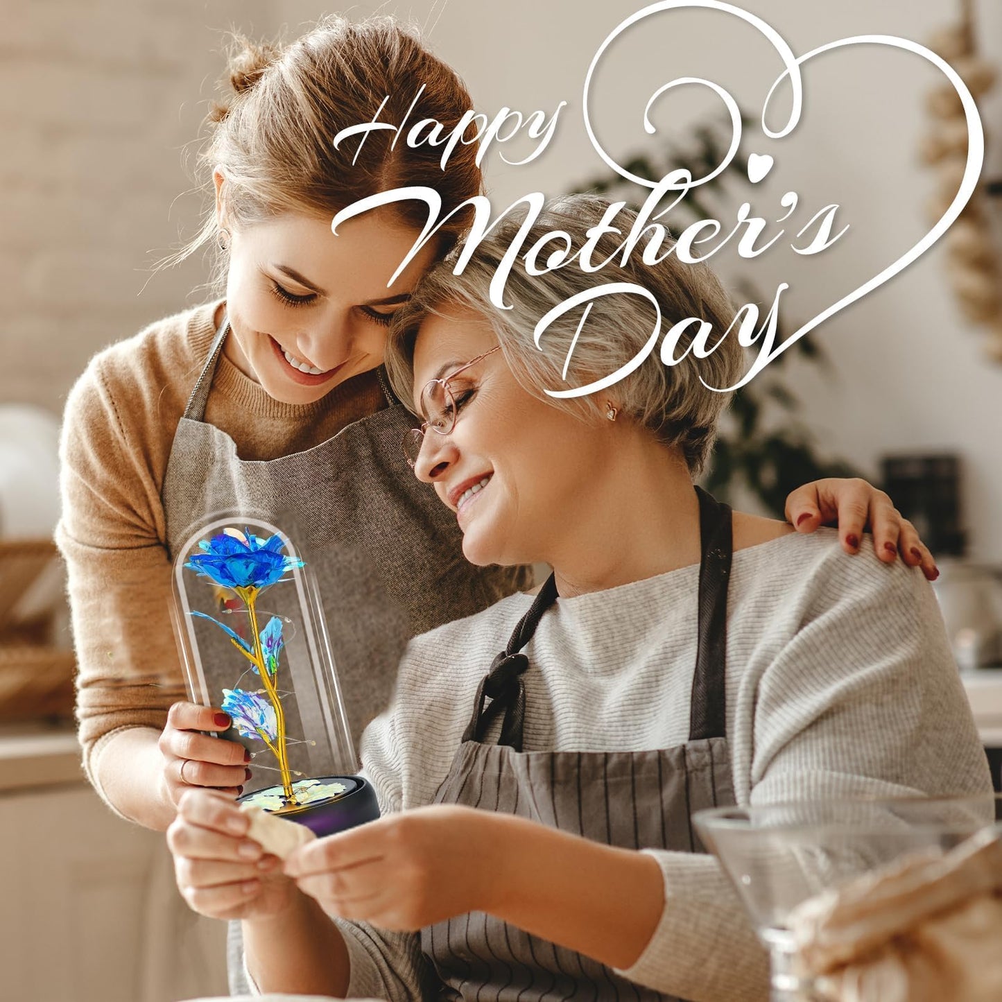 Otlonpe Mothers Day Flowers Gifts for Mom from Daughter Son, Preserved Forever Glass Light Up Rose Gifts for Grandma Wife Women Girlfriend Sister, Teacher Appreciation Graduation Gift for Her (Blue)